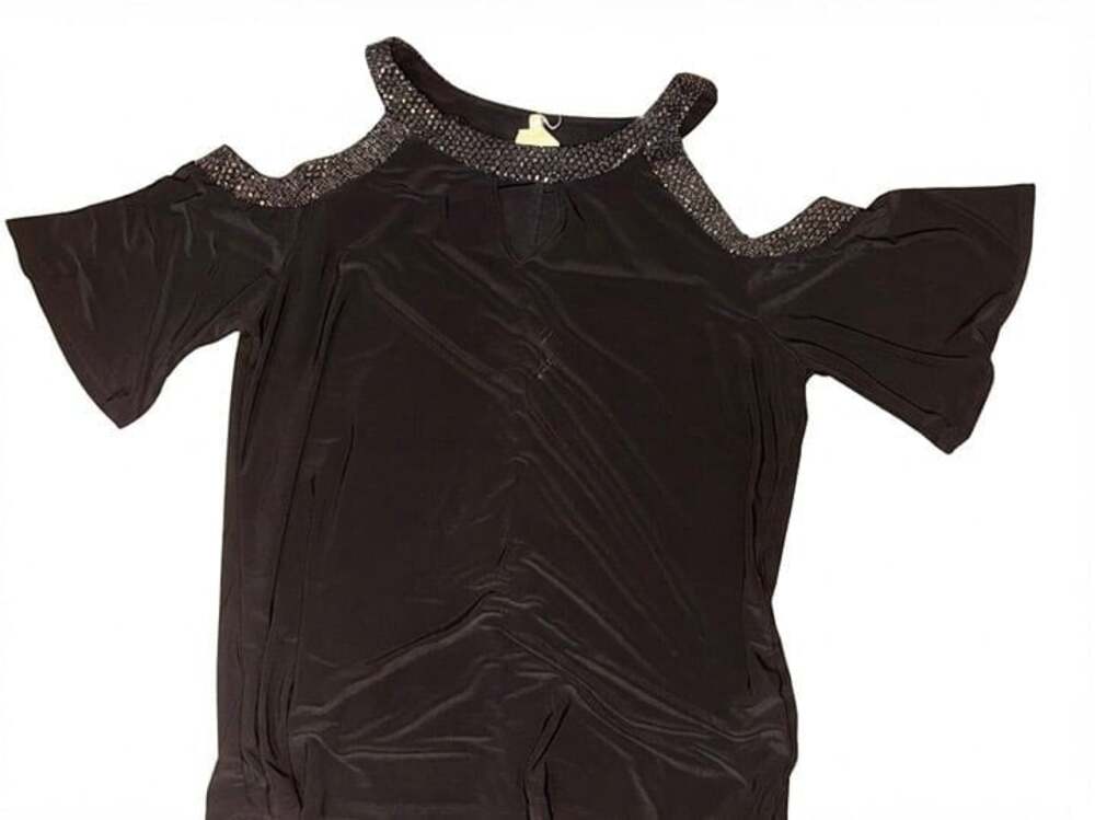 Late August cold shoulder flare sleeve shirt with sequin trim